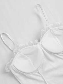 GlowEve Women Lace Trim Camisole Top With Padded Bust - White - View 3