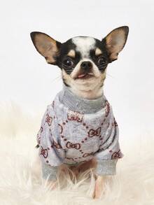 PETSIN 1件印花蝴蝶结法兰绒卫衣，宠物秋冬加厚保暖灰色款 - 灰色 - 查看 4