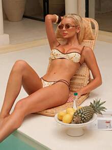 Swim Vcay 新款春夏棕色系带香槟色亮片派对下午茶闪亮细肩带可调节交叉平行罩杯性感特殊面料女士泳衣比基尼两件套 - 彩色 - 查看 5