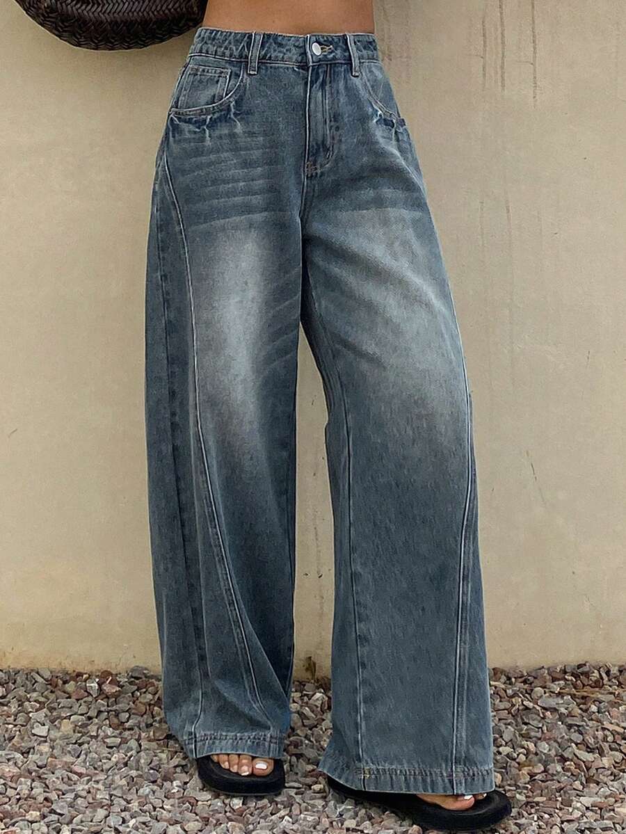 DAZY Women's Low Waist Loose Baggy Ripped Jeans, Casual Street Style Denim Pants - Medium Wash - View 1