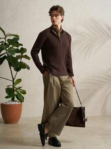 Airaco Men's Knight Embroidery Retro Minimalist Old Money Style Slim Fit Turtleneck Sweater - Coffee Brown - View 4
