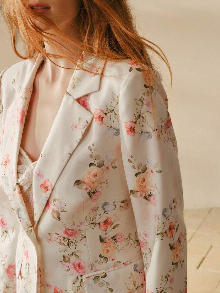 BLAZER À IMPRIMÉ FLORAL AMBIANCE PRINTANIÈRE EN ROSE