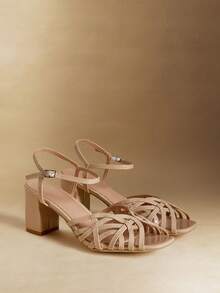 Rosivie Giày sandal nữ mũi vuông, gót dày, chất liệu da PU, thiết kế quai chéo, thời trang, thoải mái, thích hợp đi hàng ngày và dự tiệc, hở gót, màu trơn. - Màu be - Xem 3