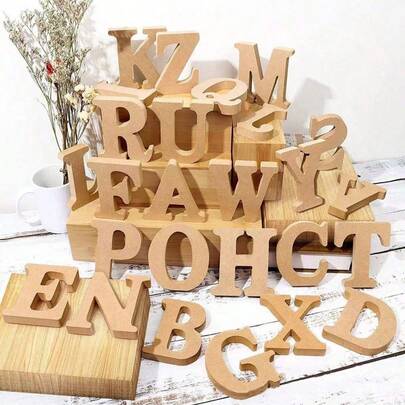 1-26pcs 3.14in White/Wooden Capital English Letter Ornaments DIY Crafts Wooden Products Home Wedding Decoration Shooting Props Valentine's Day Supplies Christmas Decoration School Season