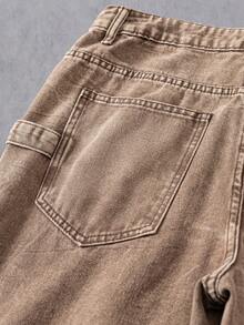 Manfinity EMRG Quần jeans ống rộng thêu dáng rộng, phong cách đường phố Mỹ - màu nâu - Xem 7