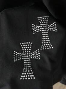 Coolqubz Teen Boy Spring/Summer New Edgy Cross Studded Short Sleeve Dark T-Shirt - Black - View 7