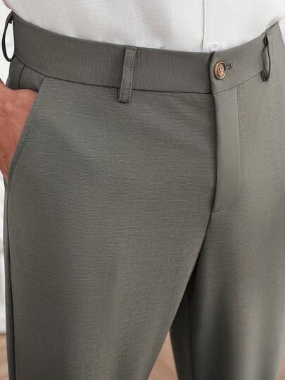 Core Aspect 男士纯色休闲直筒七分裤，带腰带环和拉链