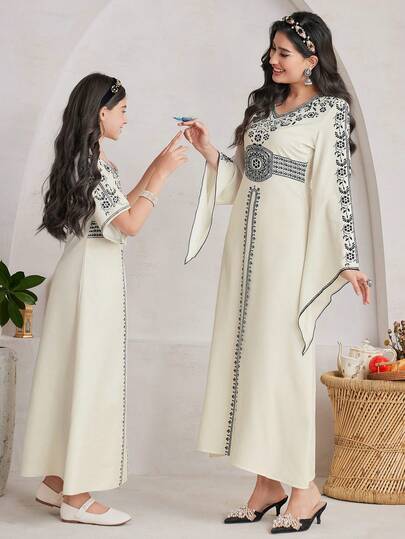 SHEIN Tween Girls Casual & Elegant Floral Printed Short Sleeve Dress