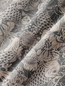 ROMWE Avant 性感透视网纱长袖上衣，饰有中国风金鱼、锦鲤和菊花图案 - 黑色 - 查看 3