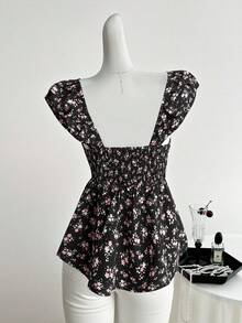 SHEIN Clasi Elegant Women's Black & Purple Waist Drawstring Bow Tie Casual Tank Top, Niche Design - Purple - View 2