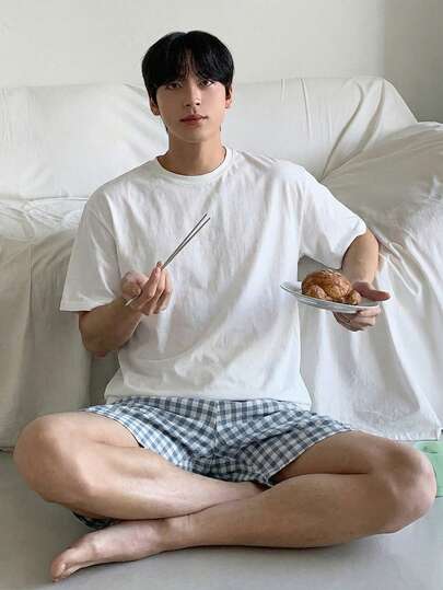 DAZY Conjunto de pijama de camiseta y pantalones cortos de verano para hombre