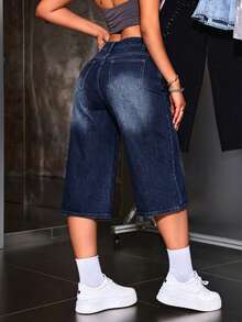 SHEIN ICON Quần jean nữ dáng rộng lửng 3/4, phong cách đường phố thường ngày, thích hợp cho việc đi lại hàng ngày vào mùa hè. - Rửa tối - Xem 5