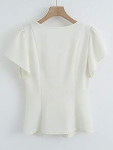 GlowEve 女士杏色纯色V领A字型收腰优雅衬衫，适合职业场合、正式场合、休闲场合、旅行、派对、春夏穿着。 - 杏色 - 查看 2