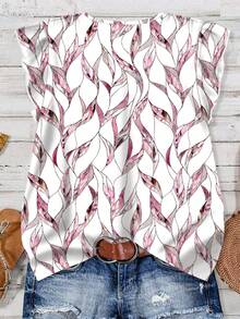 SHEIN LUNE 女士休闲印花短袖衬衫，适合夏季穿着，波西米亚风衬衫，女士夏季上衣，女士衬衫，夏季V领衬衫 - 粉色 - 查看 2