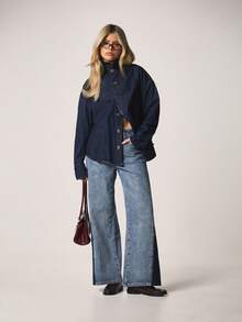 MISSGUIDED High Rise Straight Leg Acid Wash Denim Jeans With Contrast Side Panel Detailing For Casual Fall Winter Style - Blue - View 3