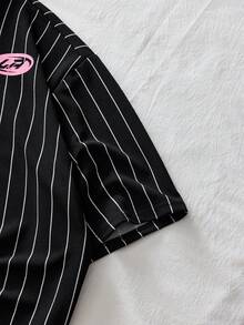 AXEPEAK 男士休闲条纹字母印花短袖Polo衫，夏季 - 黑色 - 查看 4