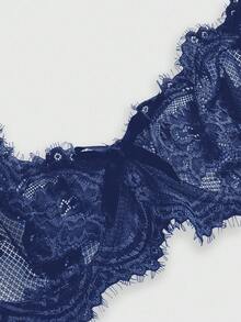 ROMWE Goth Floral Lace Underwire Triangle Cup Bra - Navy Blue - View 3
