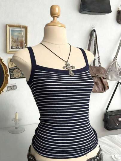 Lalippa Camiseta de tirantes única con diseño de rayas, prenda exterior hermosa para el verano