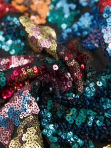 Femmeverse Jupe moulante fendue à sequins floraux grande taille pour femme, jupe trapèze polyvalente et à la mode - Multicolore - Voir 7