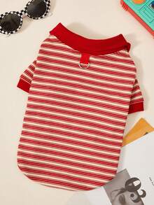 PETSIN 一件适合秋冬季狗狗穿着的条纹Polo衫，也适合短毛无毛猫穿着。