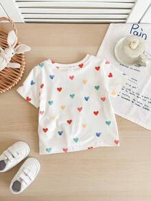 SHEIN Babygirl süßes, lässiges, vielseitiges Strick-Sommer-Kurzarm-Top mit Buchstaben-Grafik - Weiss - Übersicht 2