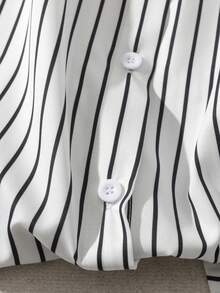 GlowEve CURVE Plus Size Women Black And White Striped Blouse,Flare Pants Set,Geometric Pattern Cuff Long Sleeve 2-Piece,Elegant,Formal,Autumn Office Casual Sets - Black and White - View 5