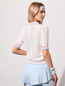 CourtClass Áo thun nữ cổ polo tay ngắn phối màu tương phản, kiểu dáng tennis, thích hợp mặc hàng ngày, đi làm, tối giản, công sở, phong cách retro, phù hợp cho mùa xuân/hè/thu/đông. Trang phục golf nữ, trang phục tennis nữ, trang phục tennis nữ, trang phục golf nữ, trang phục tennis nữ, trang phục tennis nữ. - trắng - Xem 2