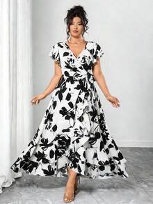 SHEIN Tall CURVE Plus Size Women's Floral Print Romantic Dress, Suitable For Dates, Commuting, Everyday Wear, Fashion, Spring/Summer - Multicolor - View 5