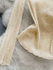 GlowEve Sheer Sequin Mesh Long Sleeve Women Top - Light Yellow - View 4