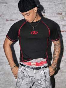 AXEPEAK Áo thun nam tay ngắn phối màu tương phản, kiểu dáng thường ngày, thích hợp cho mùa hè. - màu đen - Xem 3