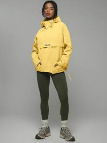 Musera Sport 尼龙半拉链口袋细节Logo连帽防风夹克，春夏皆宜，可作雨衣、徒步、运动休闲、假日节日街头服饰、冬季、返校季、健身房、休闲室、日常冬季穿着。 - 鵝黃色 - 查看 4