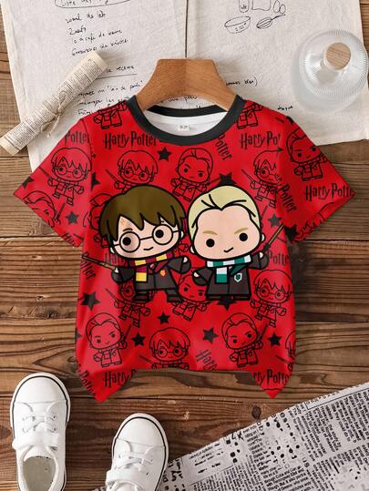 HARRY POTTER X SHEIN Young Boy Cartoon Figure Graphic Round Neck Short Sleeve T-Shirt
