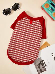 PETSIN 1 Cat Autumn And Winter Clothes Striped Clothing, French Style Teddy Bear, Versatile Base Shirt, Suitable For Winter - Red - View 3