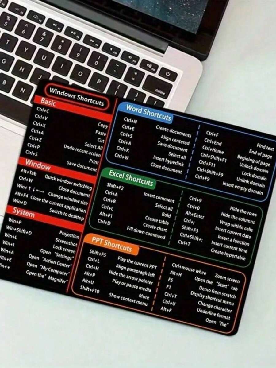 Keyboard Shortcuts Mouse Pad - Boost Productivity With Thickened Anti-Skid Rubber, 9.45 X 7.9 Inches, Compatible With Microsoft Word And Excel For PC Windows, Ergonomic Design For Comfortable Use Back To School - Multicolor - View 1
