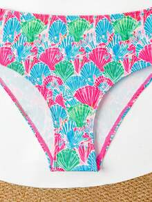 SHEIN Tween Girl Shell Print Swimsuit Set, Fashionable & Cute Bikini Set For Swimming, Beach Party - Mint Green - View 6