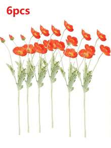 6 künstliche simulierte Blumen, 59 Zentimeter lang, einschließlich 4 Blumen, einfacher und moderner Stil, biegsam und nicht leicht verblassend. Geeignet für DIY Blumenwände, Szenendekoration, Blumenvasen-Anordnung in Wohn- und Schlafzimmern, Hochzeits- und Partydekoration sowie Tischdekorationen. - Sonnenuntergangsrot - Übersicht 12