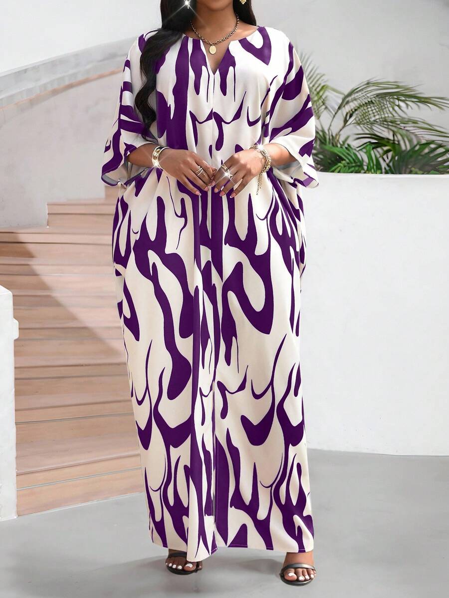 SHEIN Lady Đầm maxi dài tay xẻ tà màu trắng dệt kim dáng suông mùa thu đông, cỡ lớn, trang phục mùa thu cho nữ, trang phục đi chơi, áo choàng nữ, đầm bốn mùa, trang phục đi biển cho nữ, trang phục công sở thường ngày. - Nhiều màu - Xem 1
