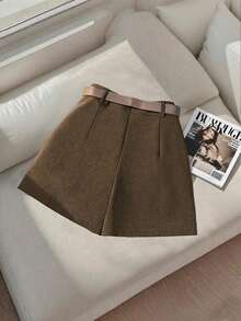 Franclia 女士优雅简约A字无腰短裤，适合通勤 - 卡其色 - 查看 2