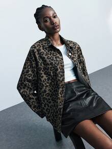 Maija Plus-Size Leopard Print Denim Shirt, Casual Loose Jacket,Y2K Style,Brown Top,Y2k Clothes,Going Out Top - Multicolor - View 11