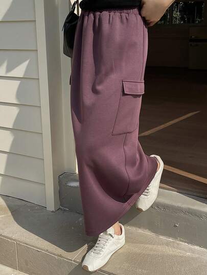 DAZY 女士休闲时尚街头风日常通勤纯色翻盖口袋工装迷你裙