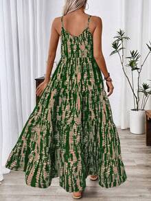 EMERY ROSE UrlaubsLässig Kleid mit zufälligem Muster und Trägern, Maxikleid für Damen - Dunkelgrün - Übersicht 2