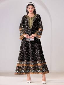 Al Najma 休闲优雅印花宽松保守阿拉伯风格连衣裙 - 彩色 - 查看 1