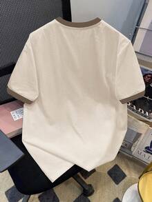 Manfinity Joysei Standard Size Men's Brown Cuff Splice Slogan & Star Print T-Shirt - Beige - View 4