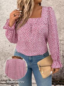 Breezaya Plus Size Women's Elegant Fashion Commuter Versatile Long Sleeve Square Collar Blouse Top, Spring/Summer - Pink - View 1