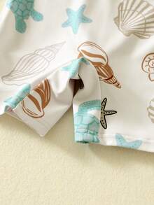 SHEIN Bubblio 男女宝宝舒适可爱海龟贝壳条纹印花长袖罩衫泳衣，适合户外、度假、游泳、温泉、海滩、冲浪、春夏季节穿着。 - 彩色 - 查看 7