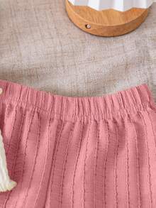 SHEIN Playful Pals Bộ đồ mùa hè cho bé gái, gồm áo tank top và quần dài chất liệu dệt họa tiết, kiểu dáng thường ngày. - Hồng - Xem 5