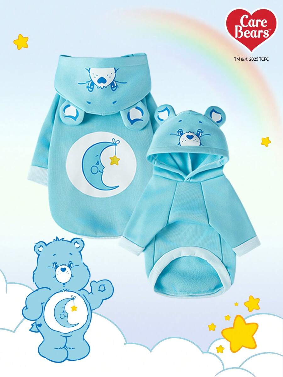 Care Bears X PETSIN 1 Pc Bedtime Bear Pet Cat Dog Universal Hoodie Cute Small Bear Printed 3 D Ear Decoration Blue Comfortable Dog Hoodie