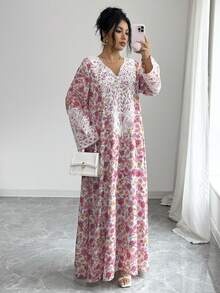 Yasmyna 女士刺绣雪纺花卉浪漫优雅度假阿拉伯风格连衣裙 - 彩色 - 查看 3