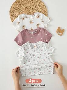 Cozy Pixies 3pcs Baby Girl Cartoon Bear Pattern Knitted Soft Long Sleeve Ruffle Hem Pullover Outfit Set Baby Summer Tops Baby Girl Tops Earth Tone - Multicolor - View 7