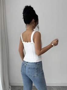 Elenzga Fashionable Frill Trim Women Knit Camisole Top - White - View 2